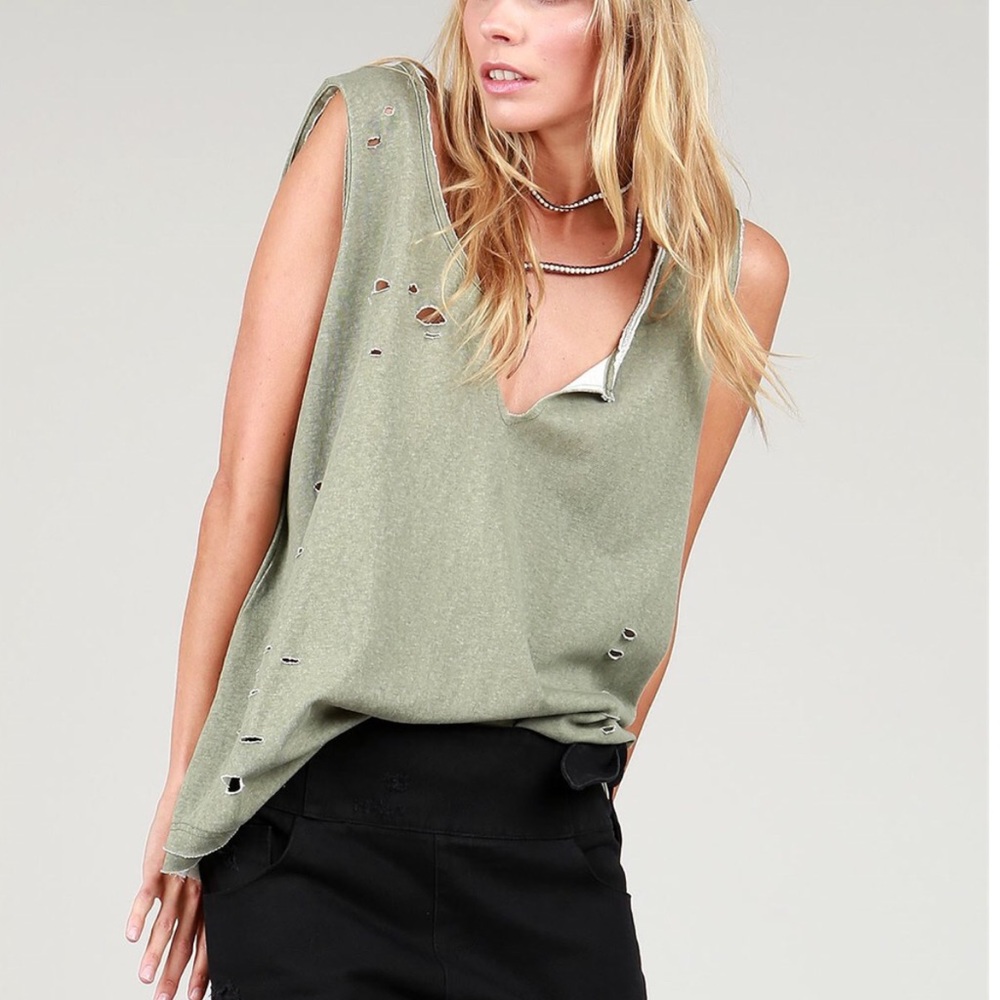 Distressed Olive Tank top - Picture 2 of 7